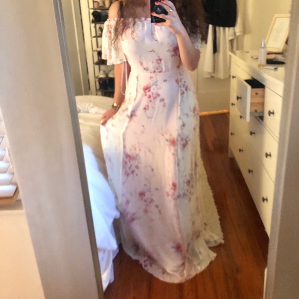 LoveShackFancy Pink Floral Off-Shoulder Dress - Picture 4 of 4